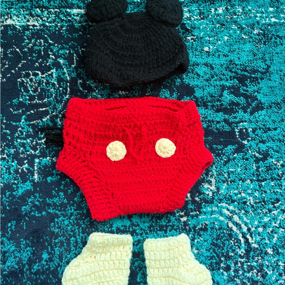 Mickey Mouse Handmade Red and Black Crochet Baby Set